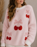 Cherry Pattern Drop Shoulder Sweater