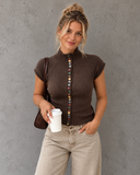 Charmed Detail Multicolor Button Mock Neck Knit Top