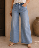 Chic Patch Pocket Straight Leg Loose Jeans