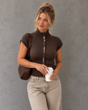 Charmed Detail Multicolor Button Mock Neck Knit Top