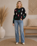 Christmas Tree Appliqué Knit Sweater