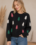 Christmas Tree Appliqué Knit Sweater