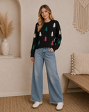 Christmas Tree Appliqué Knit Sweater