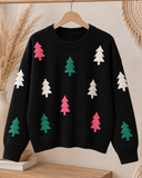 Christmas Tree Appliqué Knit Sweater