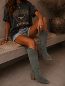 Classy - Chunky Heel Pull-on Suede Knee-high Boots