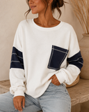 Color Block Patch Pocket Drop Shoulder Sweatshirt