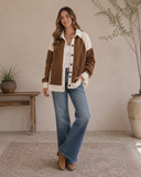 Color Block Patchwork Button Down Fleece Shacket