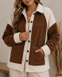 Color Block Patchwork Button Down Fleece Shacket
