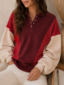 Color Block Patchwork Snap Button Oversize Hoodie