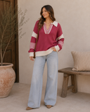 Color Contrast Split Neck Oversized Sweater