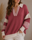 Color Contrast Split Neck Oversized Sweater