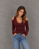 Sorelle Sculpt Ribbed Cold Shoulder V-Neck Top