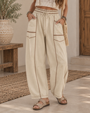 Contrast Stitch Wide Leg Lounge Pants