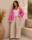 Contrast Open Front Dropped Shoulder Cardigan