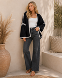 Contrast Open Front Dropped Shoulder Cardigan