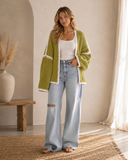 Contrast Open Front Dropped Shoulder Cardigan