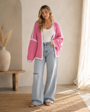 Contrast Open Front Dropped Shoulder Cardigan