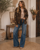 Corduroy Embroidered Flower Jacket