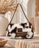 Cow Print Faux-Fur Flap Crossbody Bag