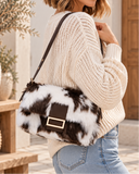 Cow Print Faux-Fur Flap Crossbody Bag