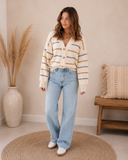 Cream Striped Button Cardigan