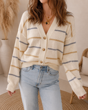 Cream Striped Button Cardigan
