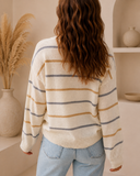 Cream Striped Button Cardigan