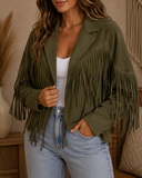 Cropped Fringe Faux Suede Jacket