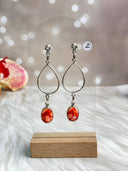 Desert Coral Dahlia Pear Drop Hoop Earrings