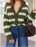 Stripe Drop Shoulder Buttons Cardigan Sweater