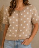 Dark Khaki Polka Dot Short Sleeve Cardigan