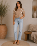 Dark Khaki Polka Dot Short Sleeve Cardigan