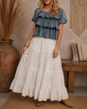 Darling Denim Ruffle Smocked Blouse