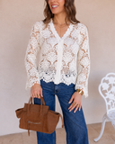 Delicate Drift Crochet Knit Long Sleeve Top