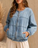 Denim Bomber Jacket with Zipper