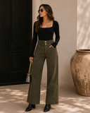 Double Waistband Loose Straight Jeans