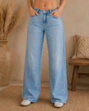 Drape Low Slung Baggy Wide Leg Jeans - Medium Light
