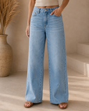 Drape Low Slung Baggy Wide Leg Jeans - Medium Light