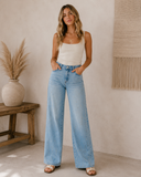 Drape Low Slung Baggy Wide Leg Jeans - Medium Light