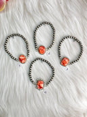 Desert Coral Dahlia Slab Desert Pearls Stretch Bracelet