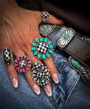 Turquoise & Checkered Sunflower Ring MADE TO ORDER-Statement Rings-Rae Collective, Women's Online Fashion Boutique Located in Phoenix, Arizona (Scottsdale Area)