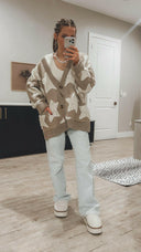 Starry Comfort: Sherpa Accent Star Oversized Cardigan-Cardigans-Rae Collective, Women's Online Fashion Boutique Located in Phoenix, Arizona (Scottsdale Area)