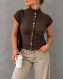 Charmed Detail Multicolor Button Mock Neck Knit Top