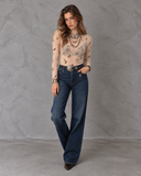 Sagebrush Rodeo Western Print Sheer Mesh Top