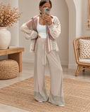 Elastic Waistband Color Block Solid Knit Pants