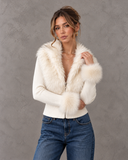 Valencia Luxe Faux Fur Collar Ribbed Zip-Up Jacket