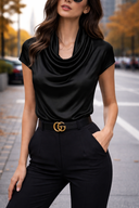 Silk Drape Cowl Neck Top