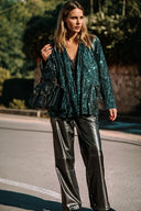 Emerald Nights Sequin Duster Blazer Top