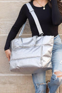 Noir Metallic Puffer Tote-Purses & Bags-Rae Collective, Women's Online Fashion Boutique Located in Phoenix, Arizona (Scottsdale Area)