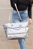 Noir Metallic Puffer Tote-Purses & Bags-Rae Collective, Women's Online Fashion Boutique Located in Phoenix, Arizona (Scottsdale Area)